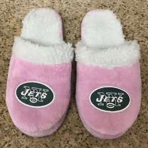 Women’s Baby Pink Jets Logo Slippers, Sz 8